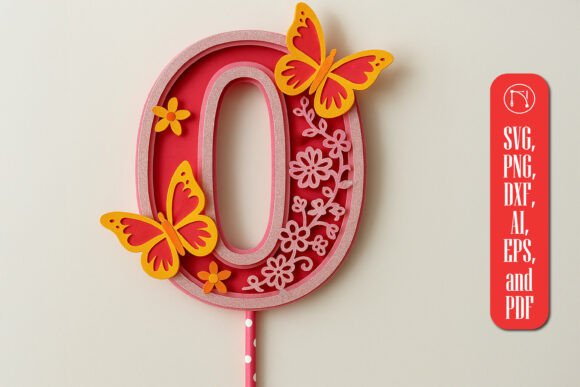 3D Butterfly Number 0 Topper SVG for Life Events