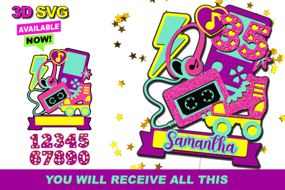 90s Party Cake Topper 3D SVG for Laser Cutting Birthday Brands