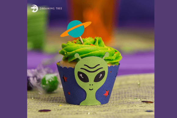 Alien Cupcake Wrapper SVG: 3D Life Events Design