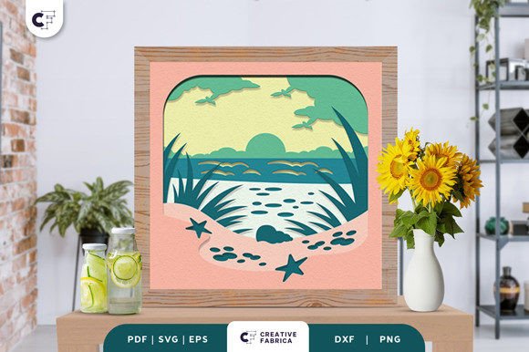 Beach Seashore Shadow Box 3D SVG for Summer