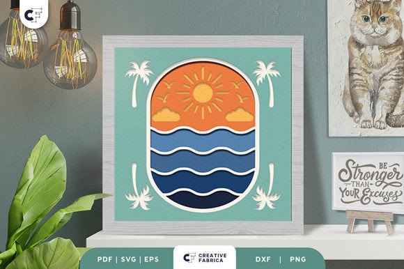 Beach Waves Sunset 3D SVG for Summer