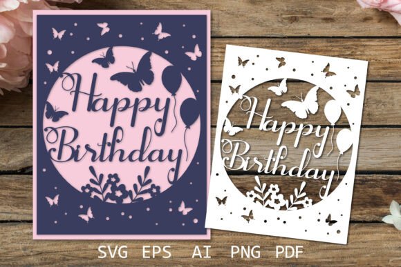 Birthday Card Paper Cut SVG A2 Format for Laser Cutting