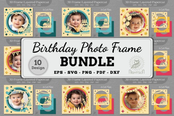 Birthday Photo Frame Bundle: 3D SVG Shadow Boxes