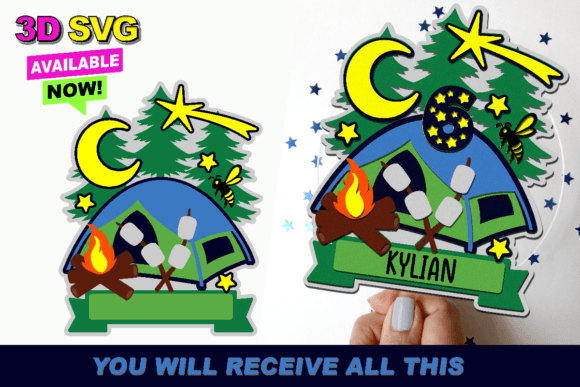 Camping Cake Topper 3D SVG for Laser Cutting