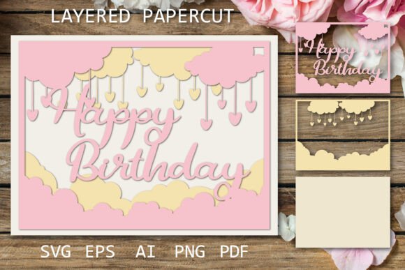 Layered Paper Cut Birthday Card SVG for Laser Cutting