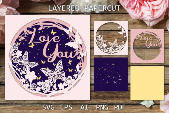Love You Card Paper Cut: 3D SVG for Shadow Boxes