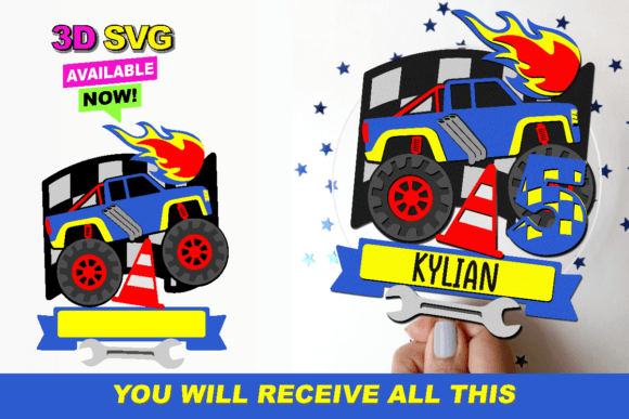 Monster Truck Cake Topper 3D SVG for Laser Cutting