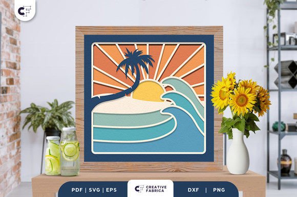Retro Palm Tree Beach 3D SVG for Summer