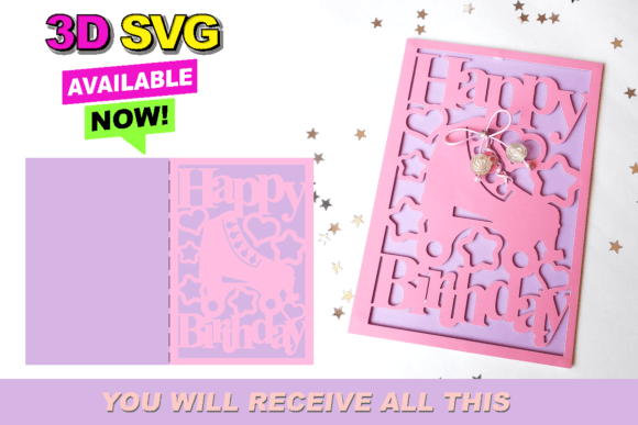 Roller Skating Card 3D SVG for Laser Cutting Birthday Projects