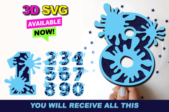 Splash Numbers 3D SVG for Laser Cutting & Birthday