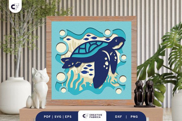 Turtle Under the Sea 3D Shadow Box SVG for Summer